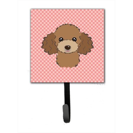 Carolines Treasures Checkerboard Pink Chocolate Brown Poodle Leash or Key Holder- 4.25 W x 7 H In. BB1256SH4
